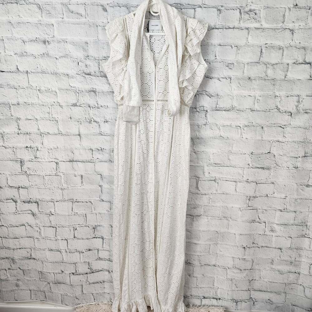 We are Leone eyelet sleeveless ruffle card Sz S/M belted white coverup kimono